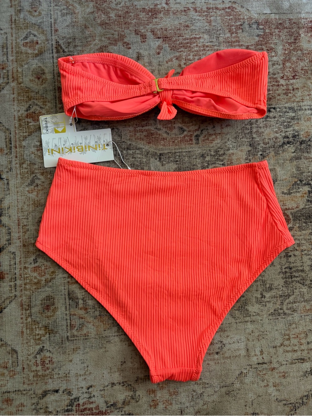 High-Waist strapless Ribbed Bikini Set - Picture 3 of 5